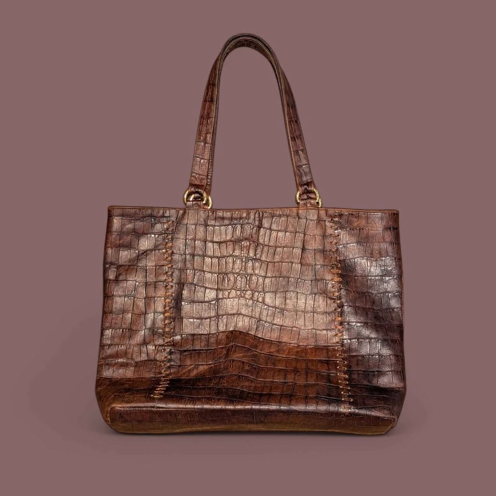 King Ranch Leather Crocodile-Embossed Tote Bag / Shoulder Bag